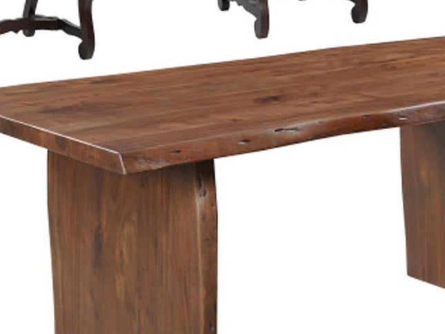 Seven Piece Brown Solid Wood Dining Set with Six Chairs