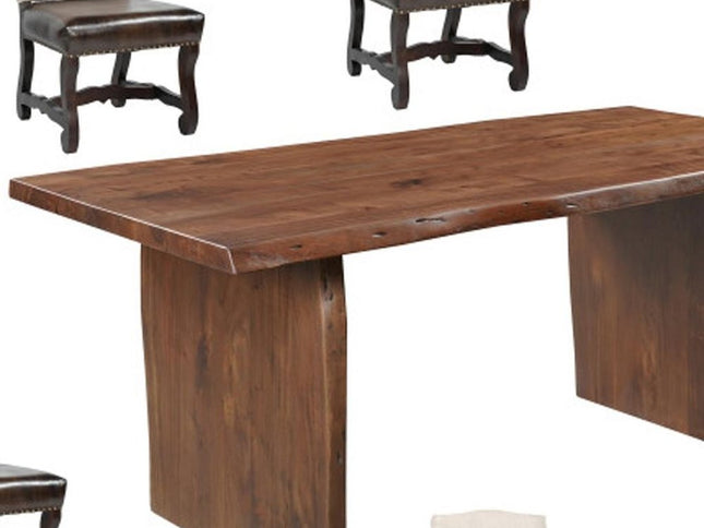 Seven Piece Brown Solid Wood Dining Set with Six Chairs