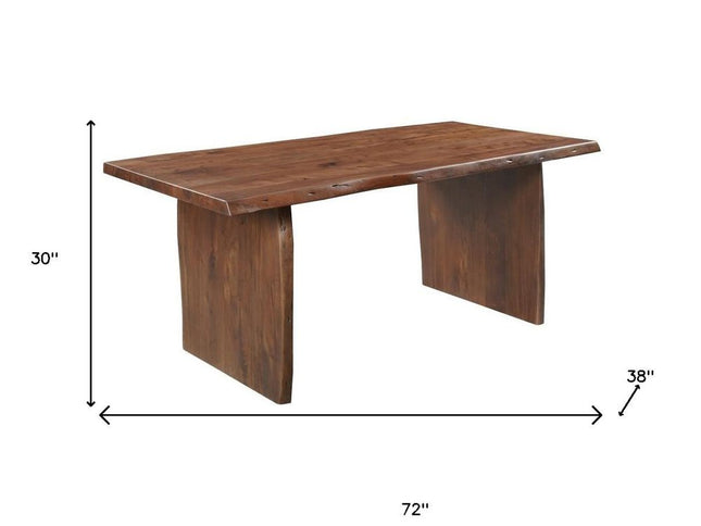 Seven Piece Brown Solid Wood Dining Set with Six Chairs