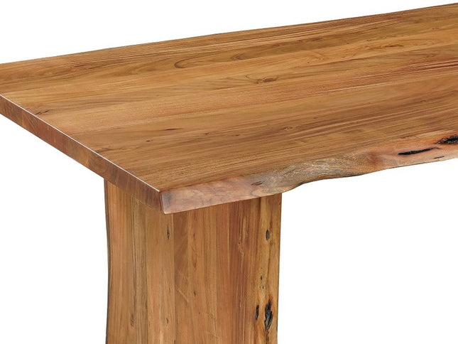 Nine Piece Brown Solid Wood Dining Set with Eight Chairs