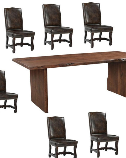 Nine Piece Brown Solid Wood Dining Set with Eight Chairs
