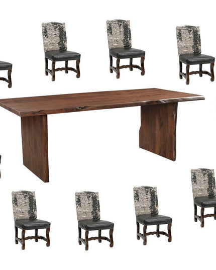 11 Piece Brown Solid Wood Dining Set with 10