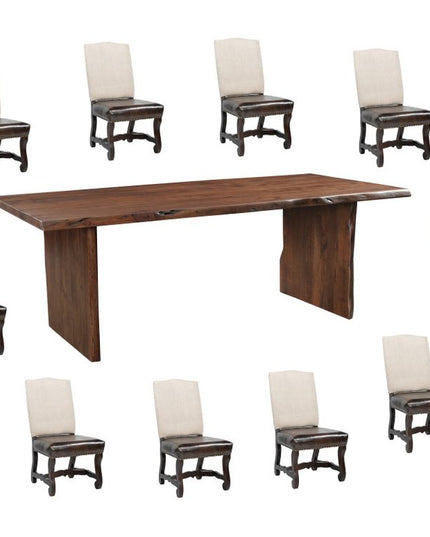 11 Piece Brown Solid Wood Dining Set with 10