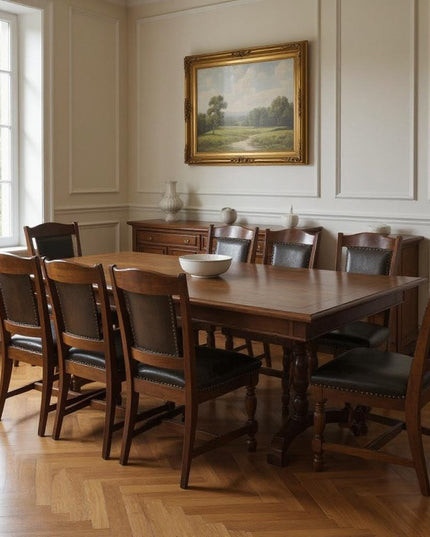 13 Piece Brown Solid Wood Dining Set with 12