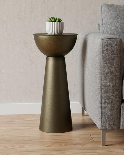 26" Antiqued Gold Metal Round End Table