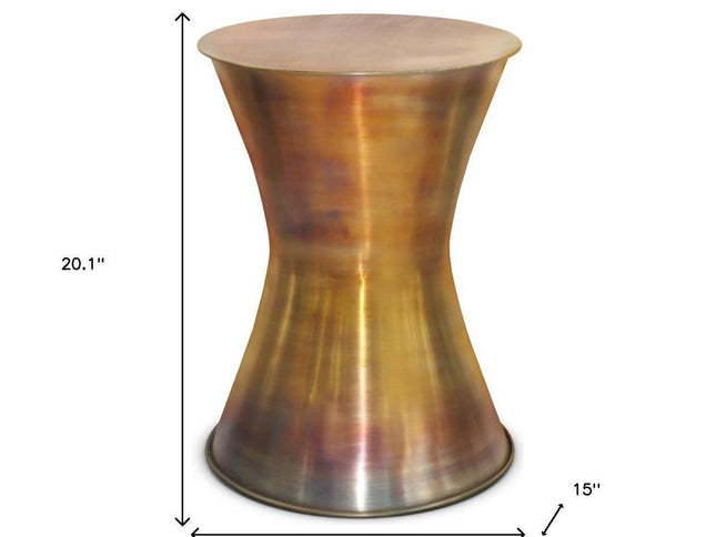 20" Antiqued Brass Metal Round End Table