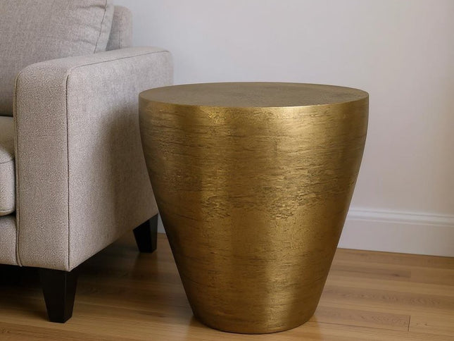 18" Antiqued Brass Aluminum Round End Table