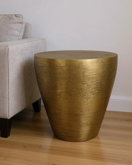 18" Antiqued Brass Aluminum Round End Table