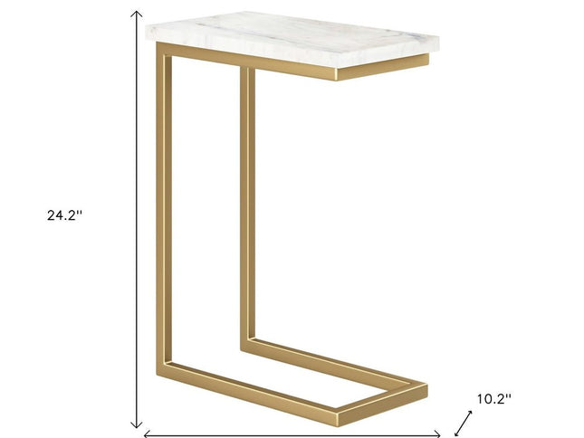24" Gold Marble End Table And Trunk Storage