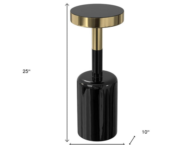 25" Gold and Turquoise Metal Round End Table