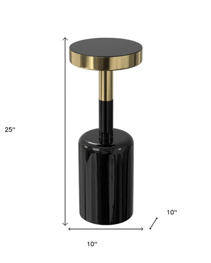 25" Gold and Turquoise Metal Round End Table