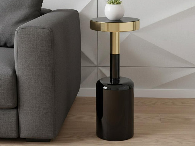 25" Gold and Turquoise Metal Round End Table