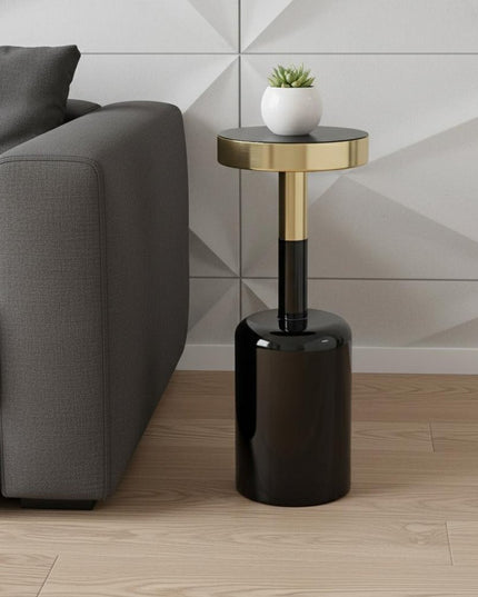 25" Gold and Turquoise Metal Round End Table