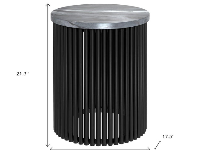 21" Black Marble Round End Table