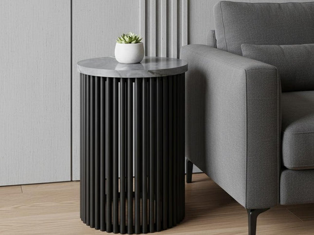 21" Black Marble Round End Table