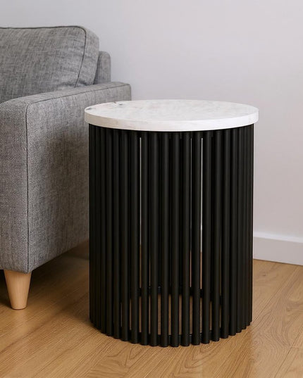 21" White Marble Round End Table