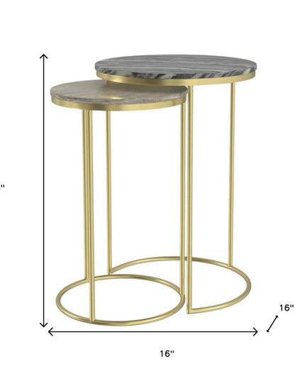Set of Two 24" Gold Iron Round End Table