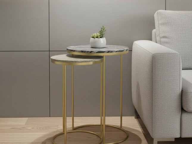 Set of Two 24" Gold Iron Round End Table