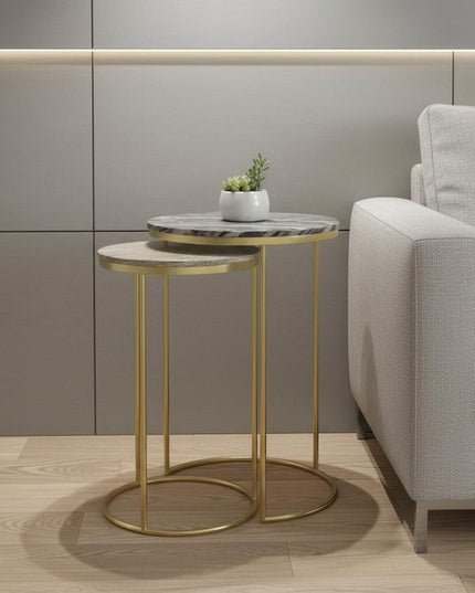 Set of Two 24" Gold Iron Round End Table