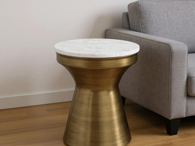 18" Antiqued Brass Iron Round End Table