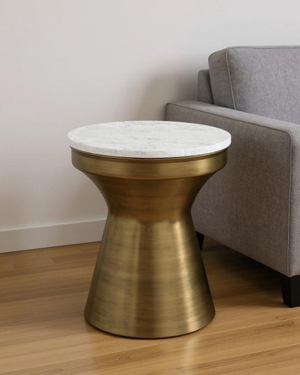 18" Antiqued Brass Iron Round End Table