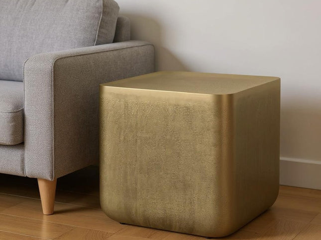17" Antiqued Brass Aluminum Square End Table