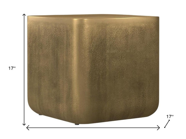 17" Antiqued Brass Aluminum Square End Table