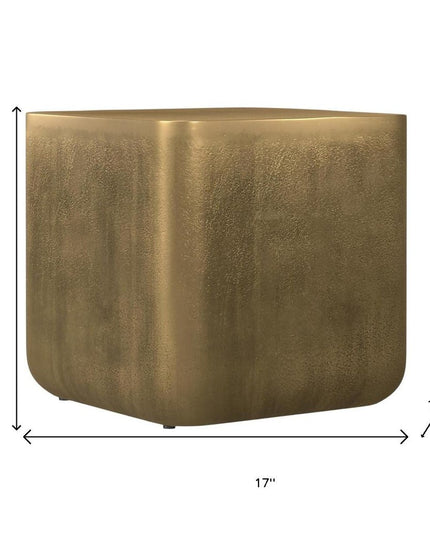 17" Antiqued Brass Aluminum Square End Table
