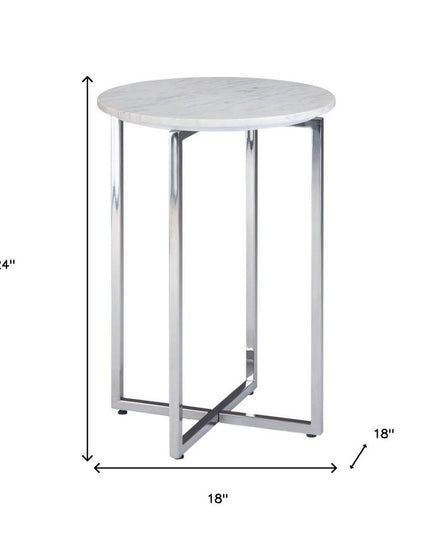 24" White Metal Round End Table And Trunk Storage