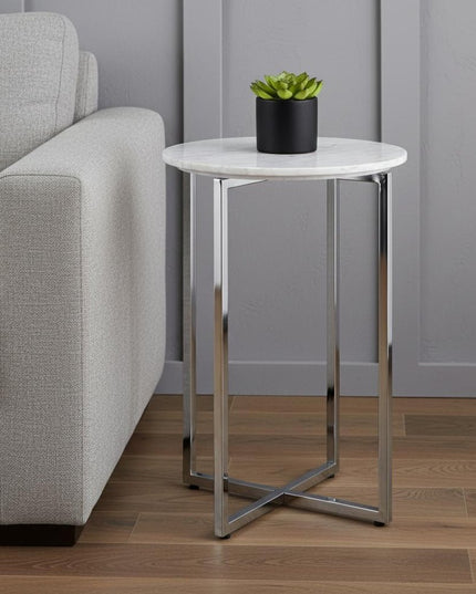 24" White Metal Round End Table And Trunk Storage
