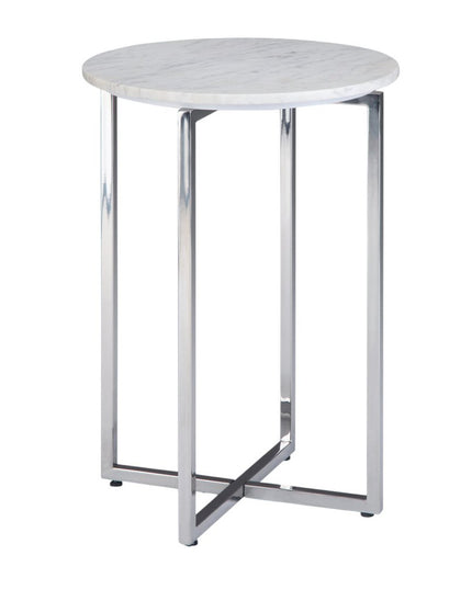 24" White Metal Round End Table And Trunk Storage