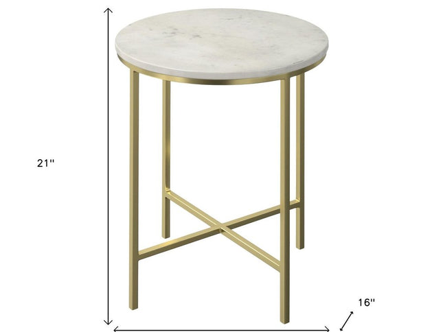 21" Gold Iron Round End Table And Trunk Storage