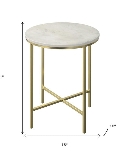 21" Gold Iron Round End Table And Trunk Storage