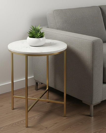 21" Gold Iron Round End Table And Trunk Storage