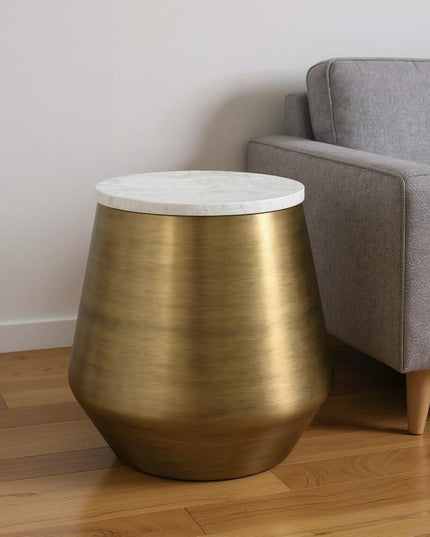 18" Antiqued Brass Iron Round End Table