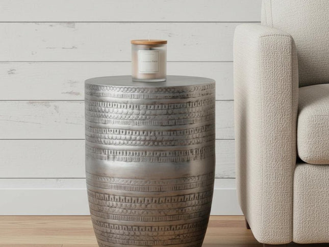 20" Silver Metal Round End Table