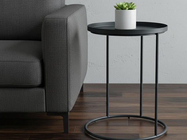 23" Black Metal Round End Table
