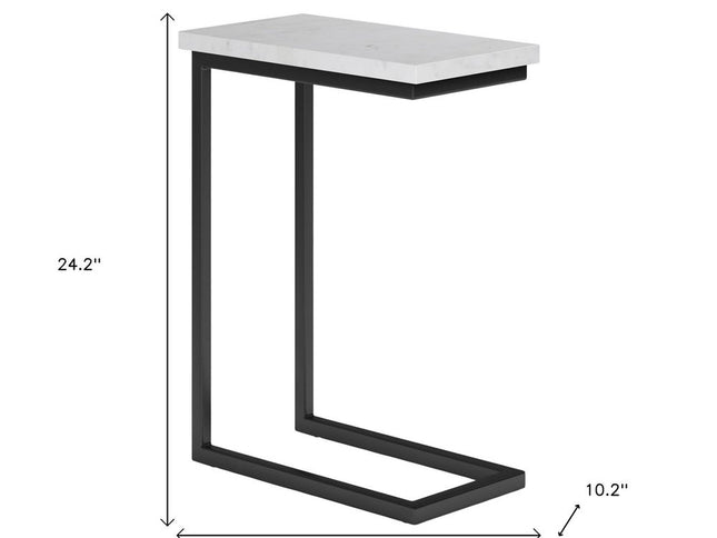 24" White Marble End Table And Trunk Storage