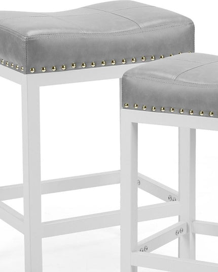 Set of Two 22" Gray and Off White Upholstered and Heavy Duty Plastic Backless Bar Chairs