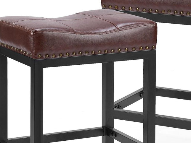 Set of Two 22" Black and Brown Upholstered and Heavy Duty Plastic Backless Bar Chairs