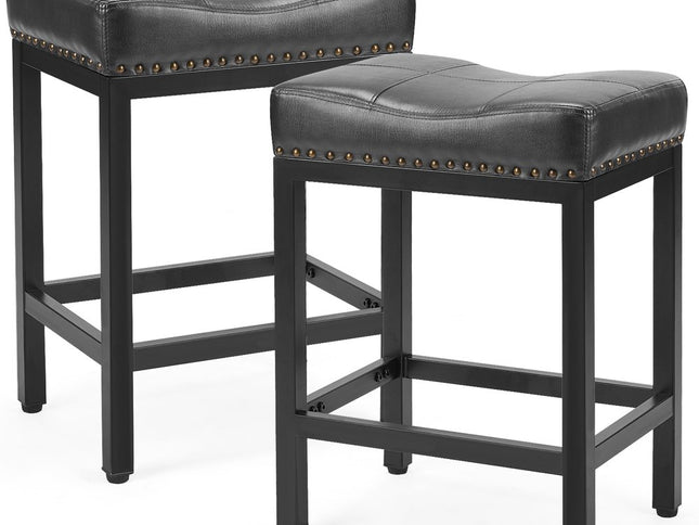 Set of Two 22" Black Heavy Duty Plastic Backless Bar Chairs