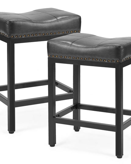 Set of Two 22" Black Heavy Duty Plastic Backless Bar Chairs