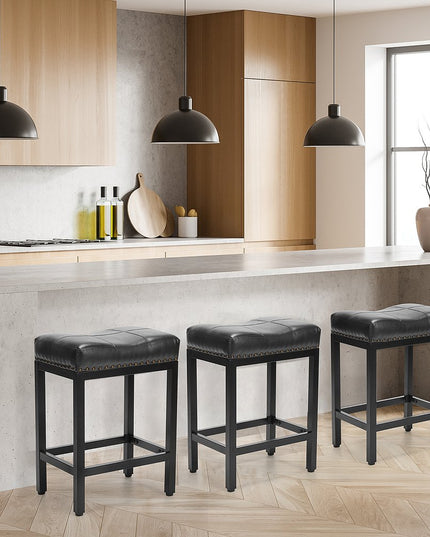 Set of Two 22" Black Heavy Duty Plastic Backless Bar Chairs