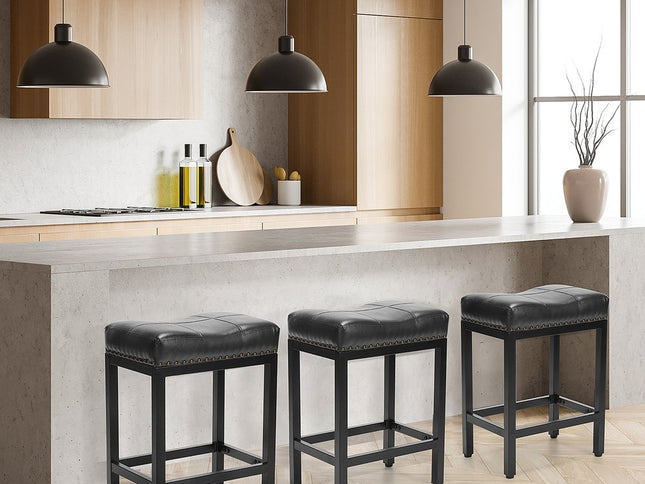 Set of Two 22" Black Heavy Duty Plastic Backless Bar Chairs