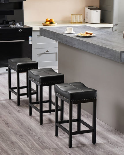 Set of Two 22" Black Heavy Duty Plastic Backless Bar Chairs