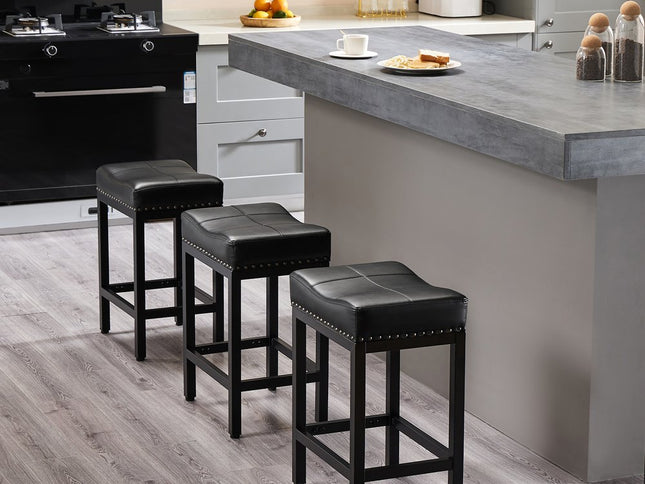 Set of Two 22" Black Heavy Duty Plastic Backless Bar Chairs