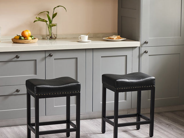 Set of Two 22" Black Heavy Duty Plastic Backless Bar Chairs