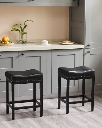 Set of Two 22" Black Heavy Duty Plastic Backless Bar Chairs