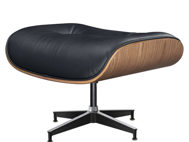 27" Black and Light Brown Tufted Genuine Leather Swivel Lounge Chair With Ottoman