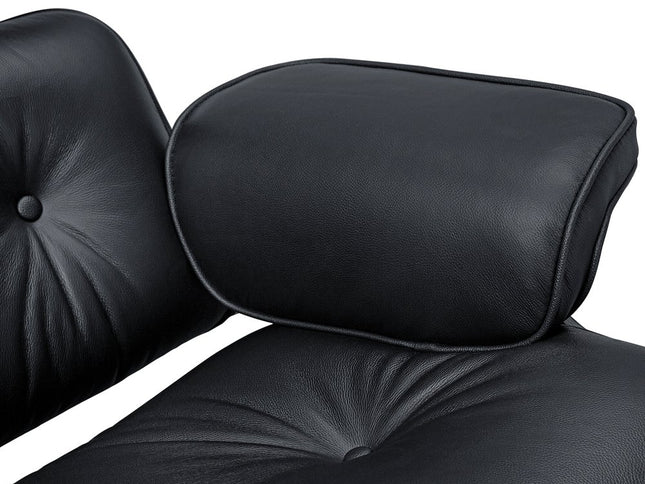 27" Black and Light Brown Tufted Genuine Leather Swivel Lounge Chair With Ottoman